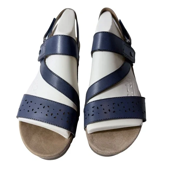 Earth Origins Kendra Khloe Sapphire Blue Leather Wedge Sandals Womens 11M New - Picture 8 of 12